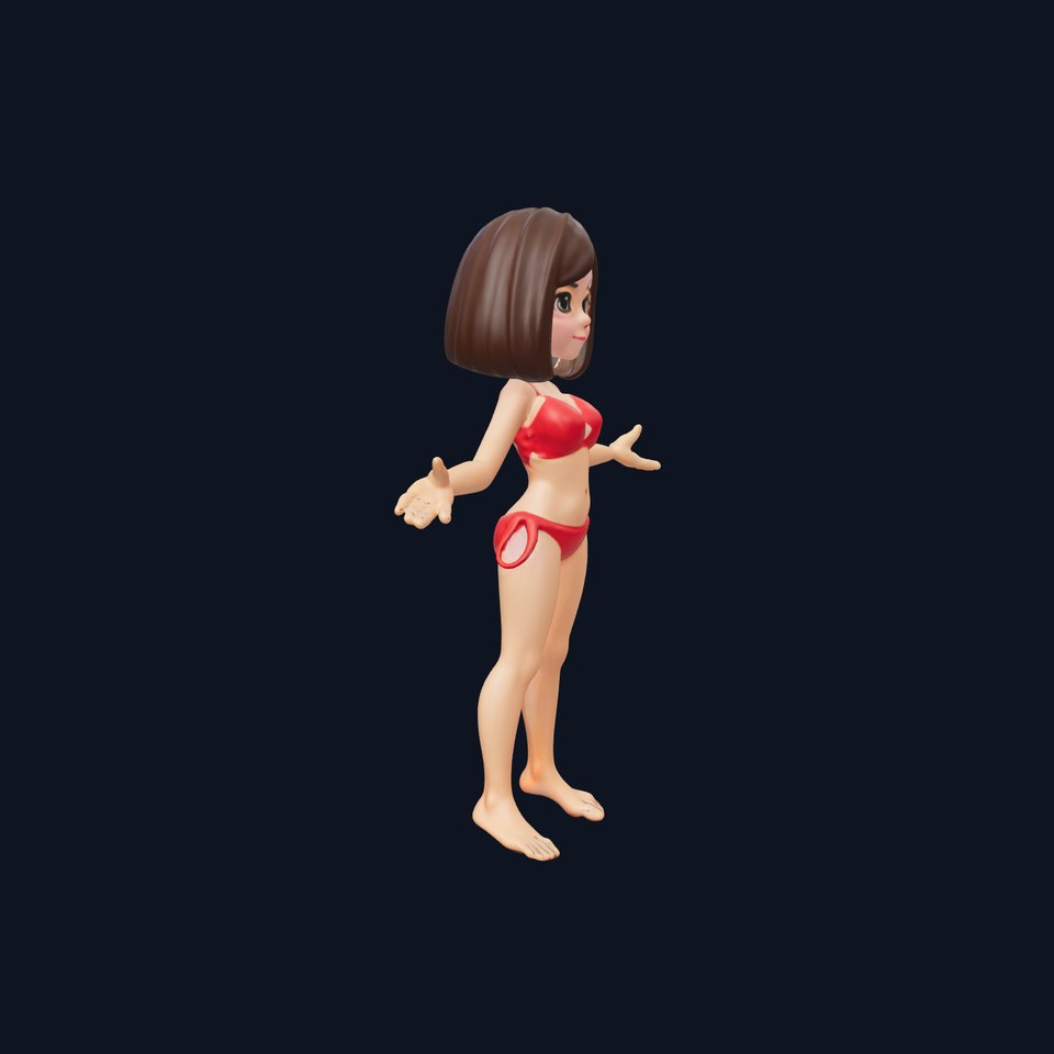 Stylized D Female Character in Red Bikini with PBR Textures